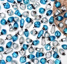 Turquoise and Silver Tiny Christmas Ornaments In Assorted Styles Set of 50 Pcs